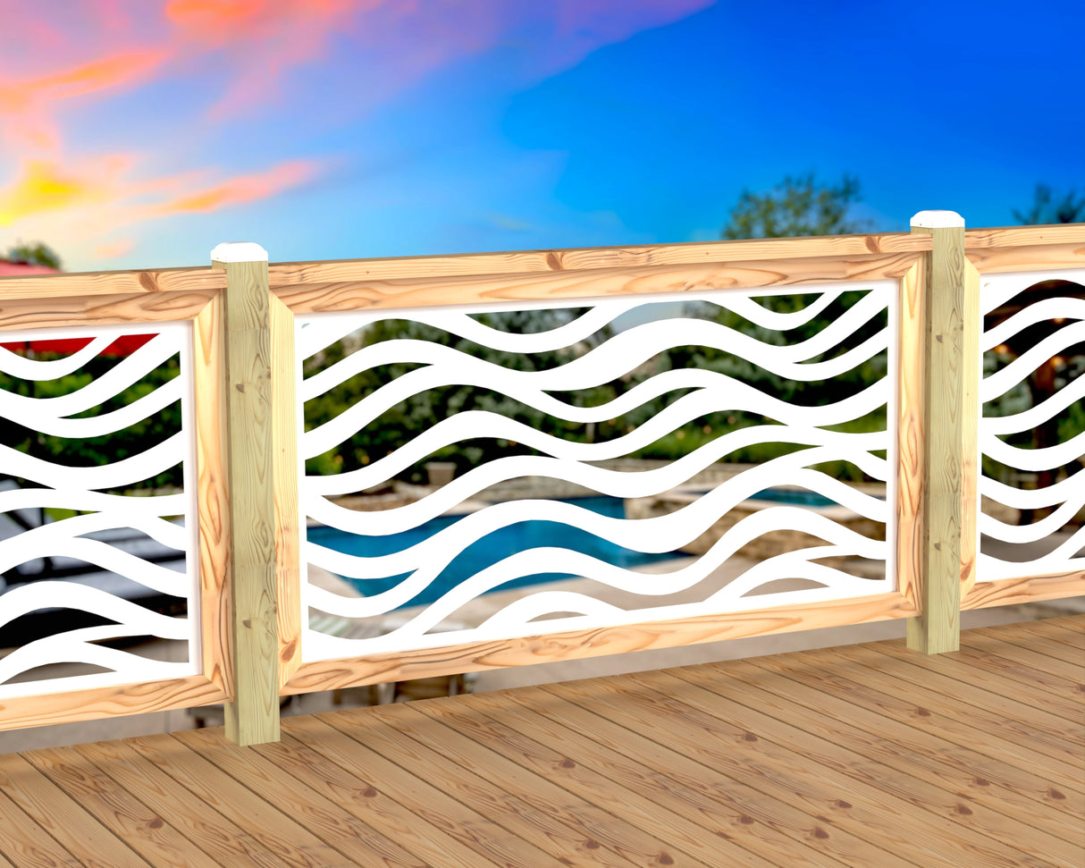 Inserto de panel de barandilla con paisaje forestal