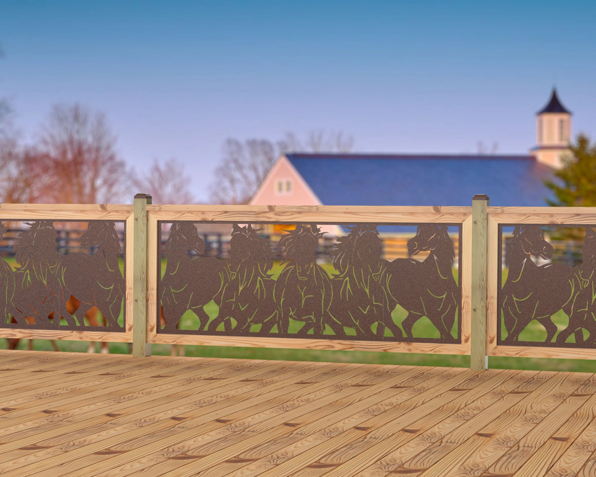 Horses Trotting Railing Panel Insert - Madison Iron and Wood