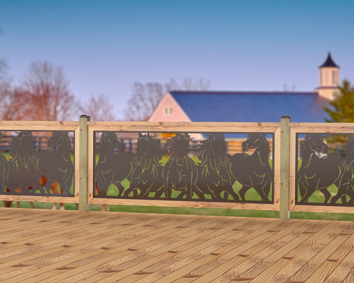 Horses Trotting Railing Panel Insert - Madison Iron and Wood
