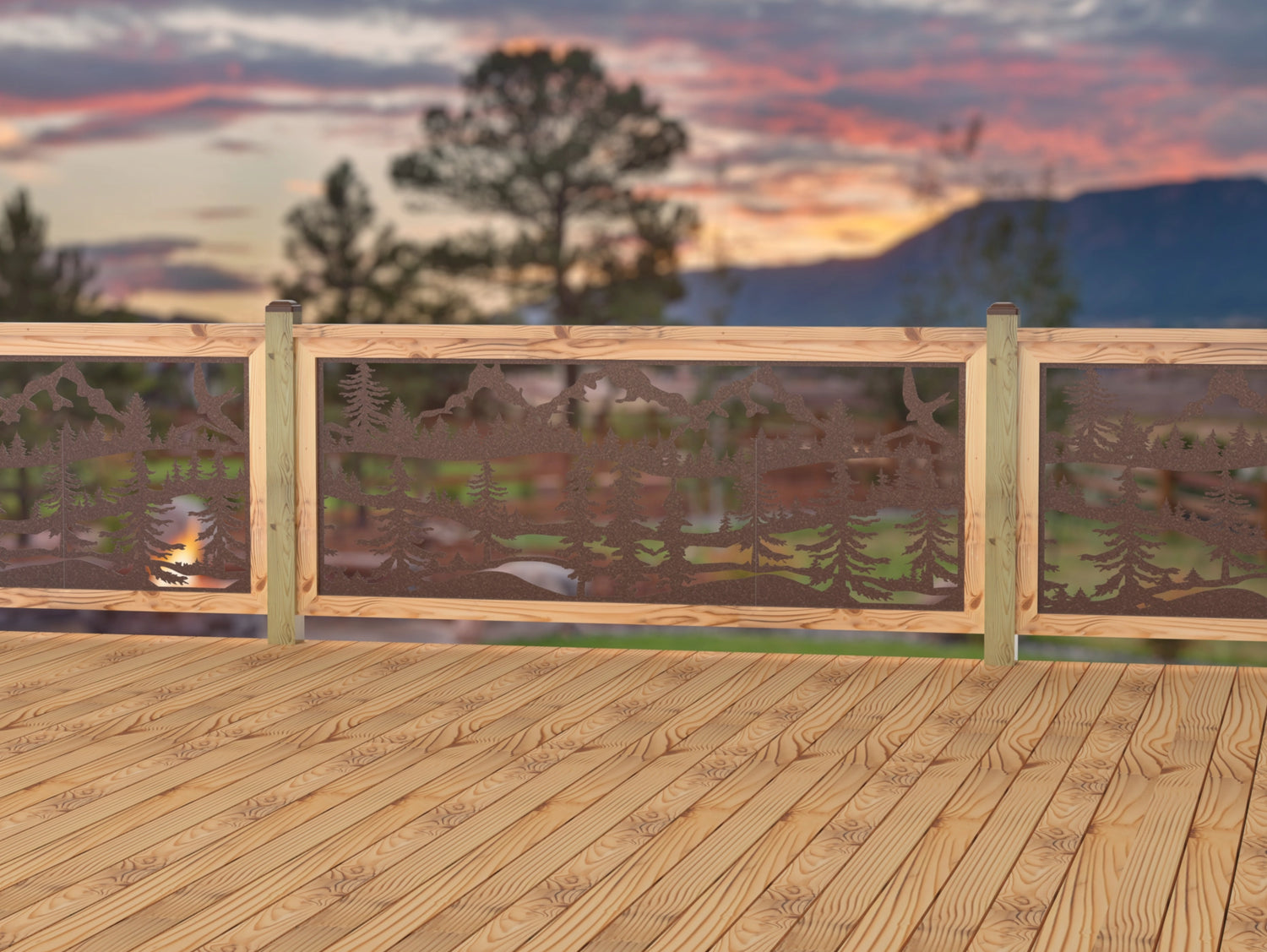 80"x30" - Mountain Landscape Fence/Gate Panel Insert - Madison Iron and Wood