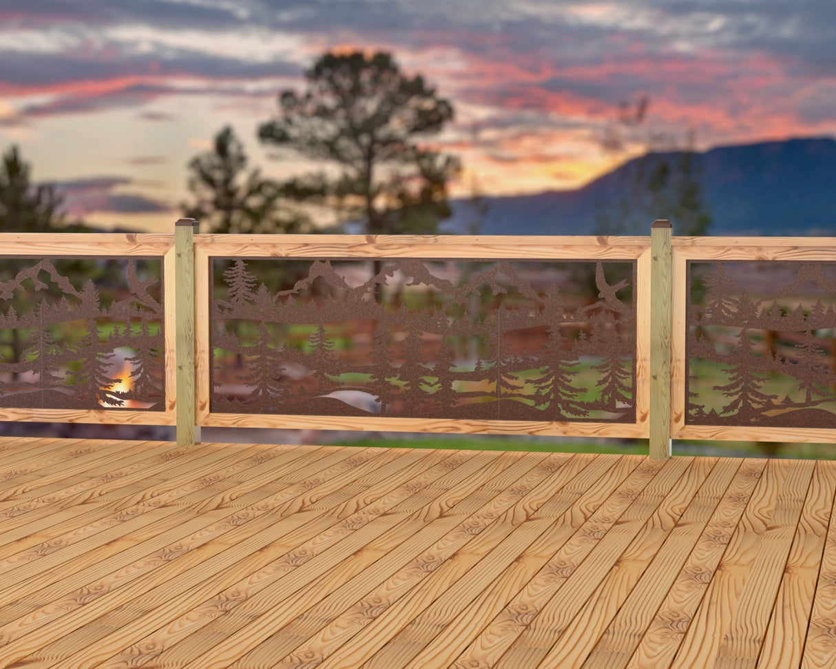 Mountain Landscape Railing Panel Insert - Madison Iron and Wood