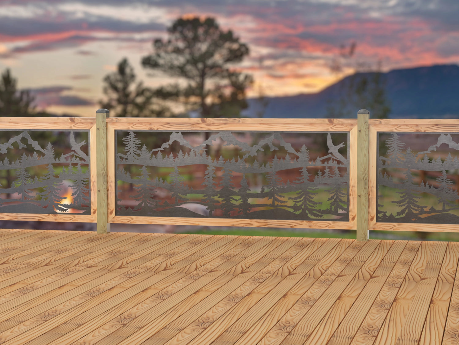 80"x30" - Mountain Landscape Fence/Gate Panel Insert - Madison Iron and Wood