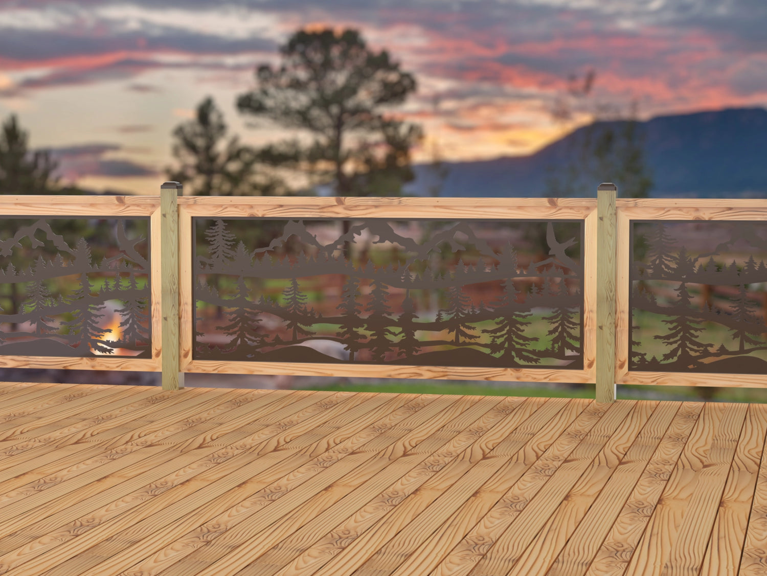 80"x30" - Mountain Landscape Fence/Gate Panel Insert - Madison Iron and Wood