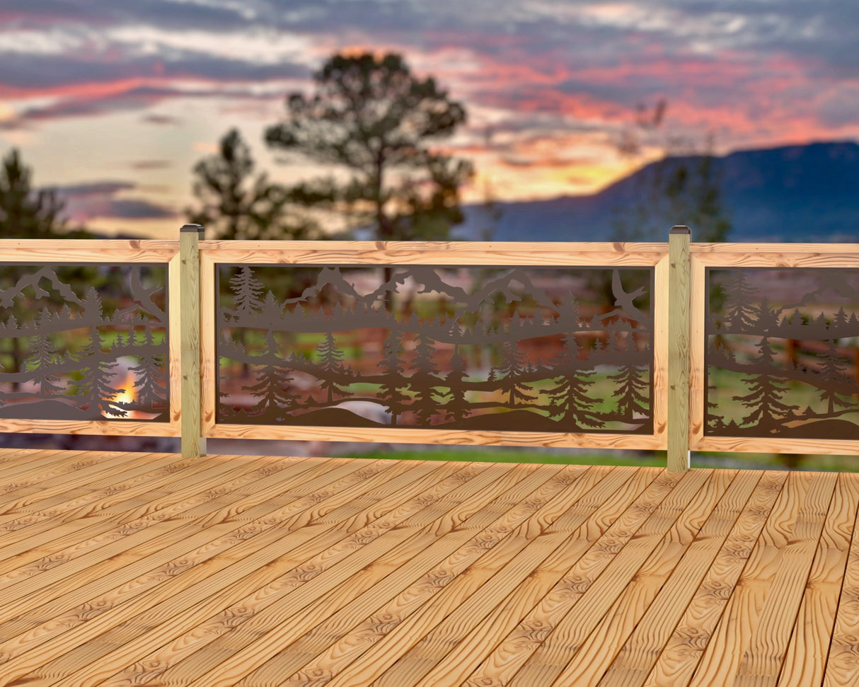 Mountain Landscape Railing Panel Insert - Madison Iron and Wood