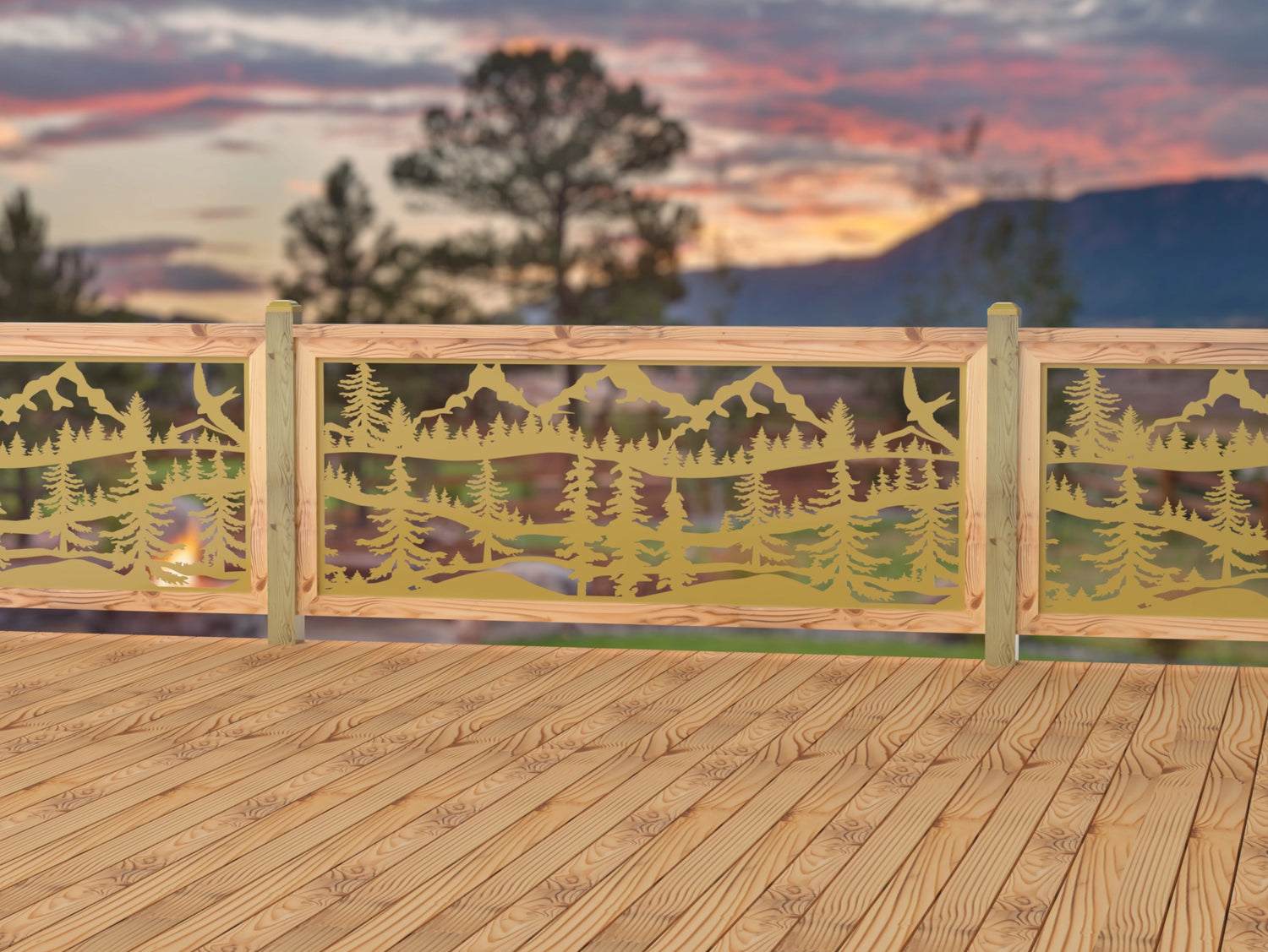 80"x30" - Mountain Landscape Fence/Gate Panel Insert - Madison Iron and Wood