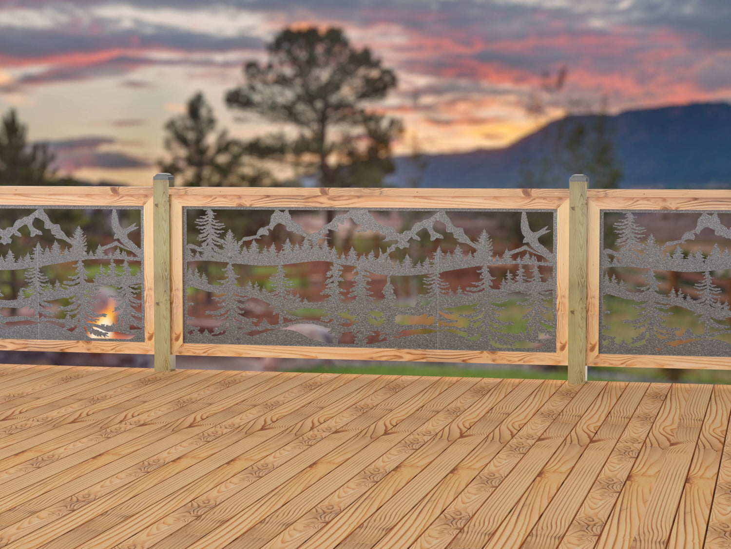 80"x30" - Mountain Landscape Fence/Gate Panel Insert - Madison Iron and Wood