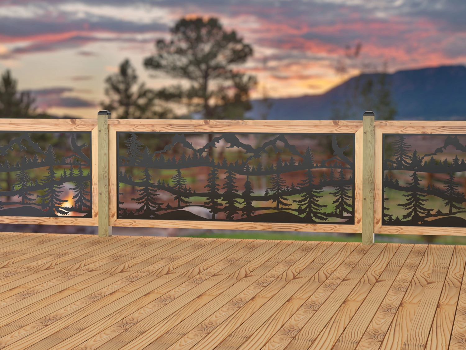 80"x30" - Mountain Landscape Fence/Gate Panel Insert - Madison Iron and Wood