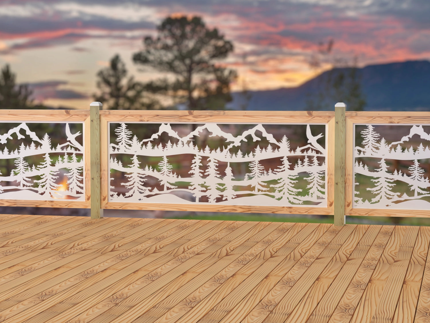 80"x30" - Mountain Landscape Fence/Gate Panel Insert - Madison Iron and Wood