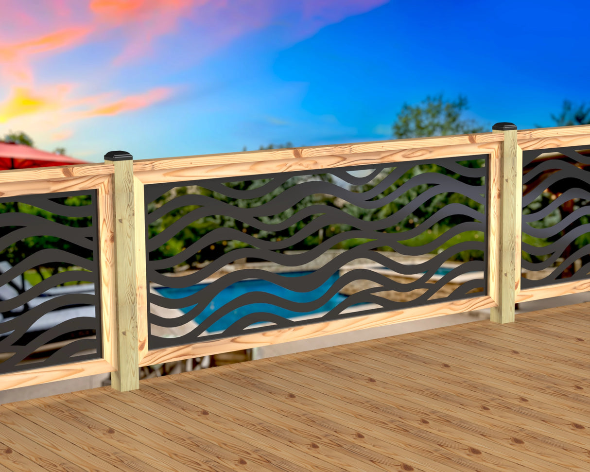 Inserto de panel de barandilla con paisaje forestal