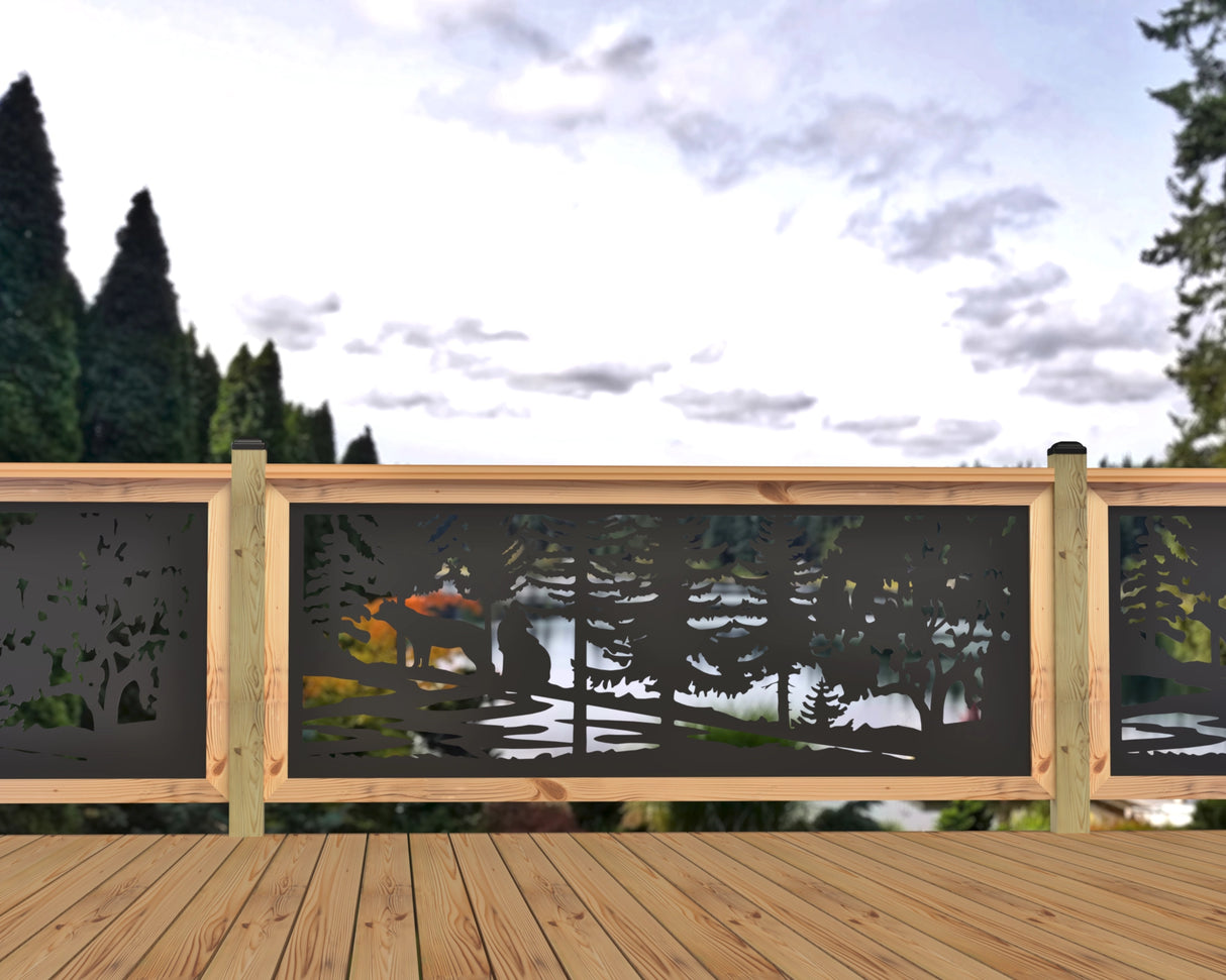 80"x30" - Wolves Howling Fence/Gate Panel Insert - Madison Iron and Wood