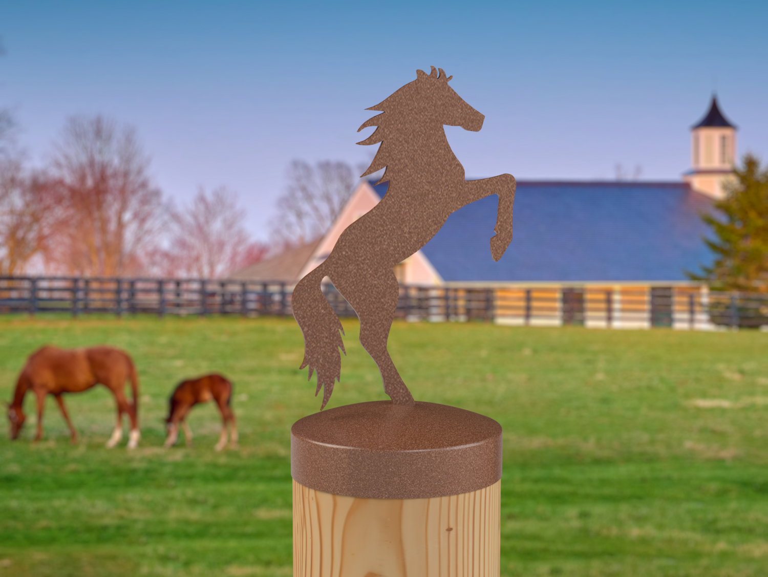 Horse Rearing, Round Post Cap (4x4 Round Post Size) - Madison Iron and Wood
