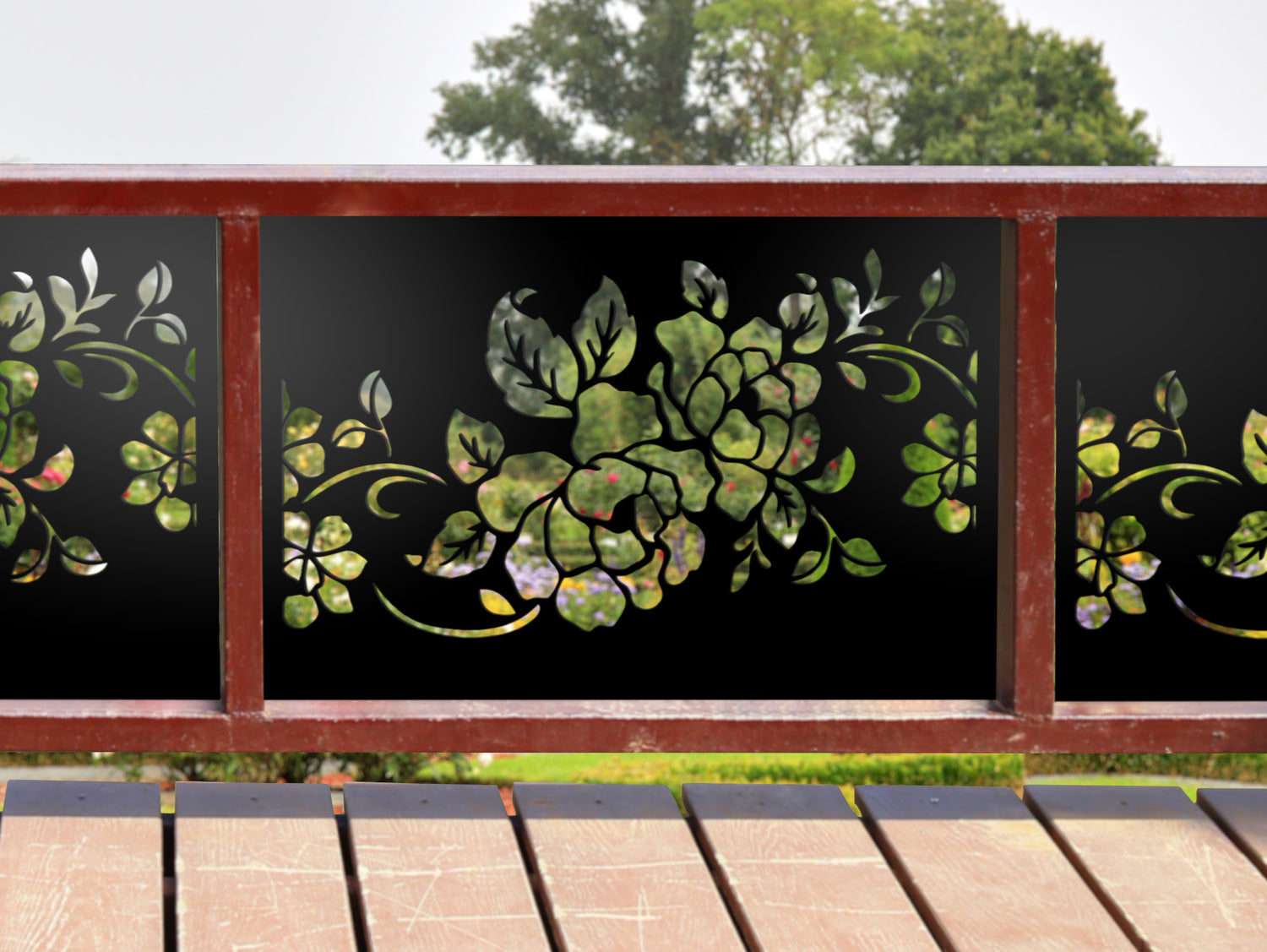 80"x30" - Floral Design Metal Fence/Gate Panel Insert - Madison Iron and Wood