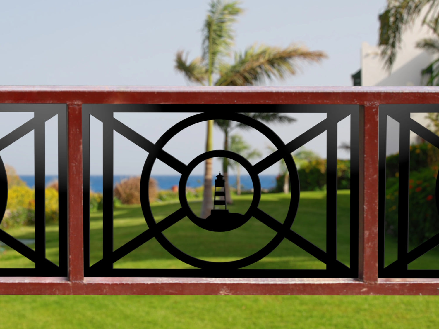 80"x30" - Nautical Lighthouse Design Fence/Gate Panel Insert - Madison Iron and Wood