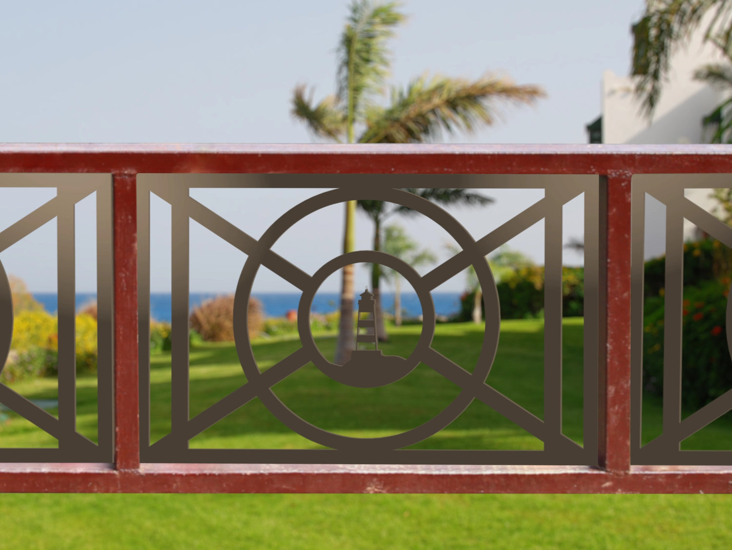 80"x30" - Nautical Lighthouse Design Fence/Gate Panel Insert - Madison Iron and Wood