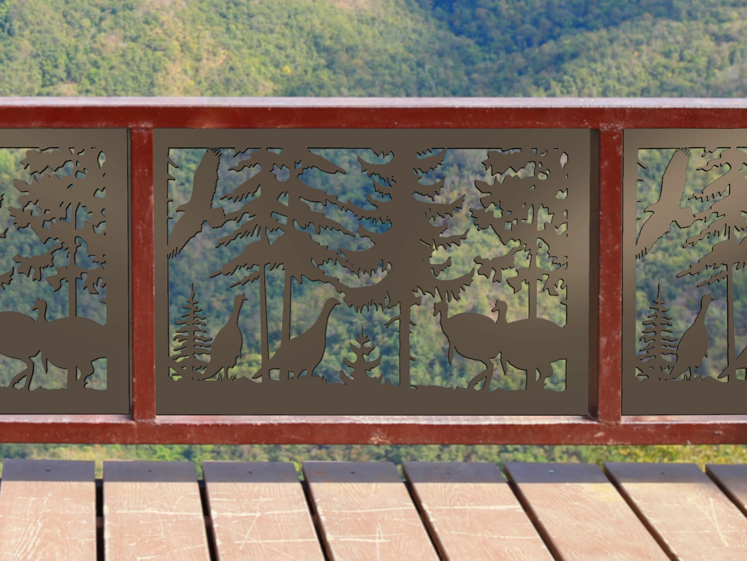 80"x30" - Turkey Scene Fence/Gate Panel Insert - Madison Iron and Wood