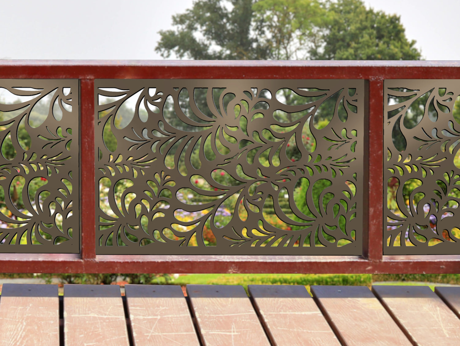 80"x30" - Budding Leaf Pattern Fence/Gate Panel Insert - Madison Iron and Wood