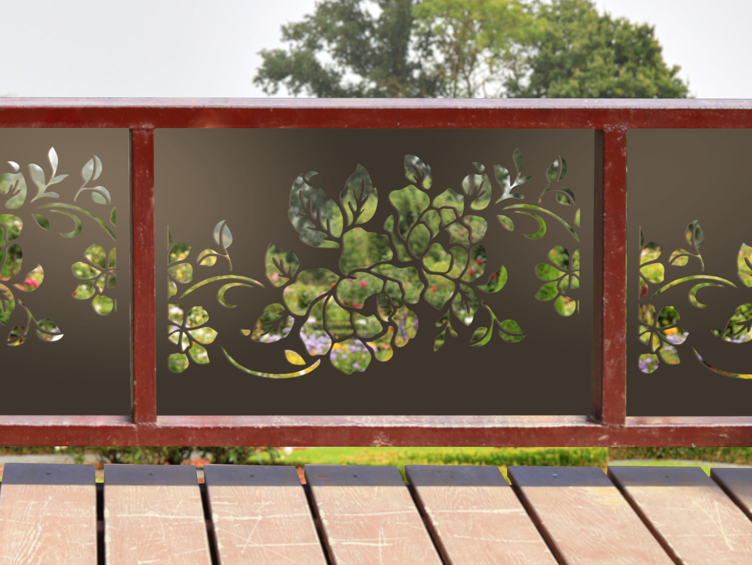 80"x30" - Floral Design Metal Fence/Gate Panel Insert - Madison Iron and Wood