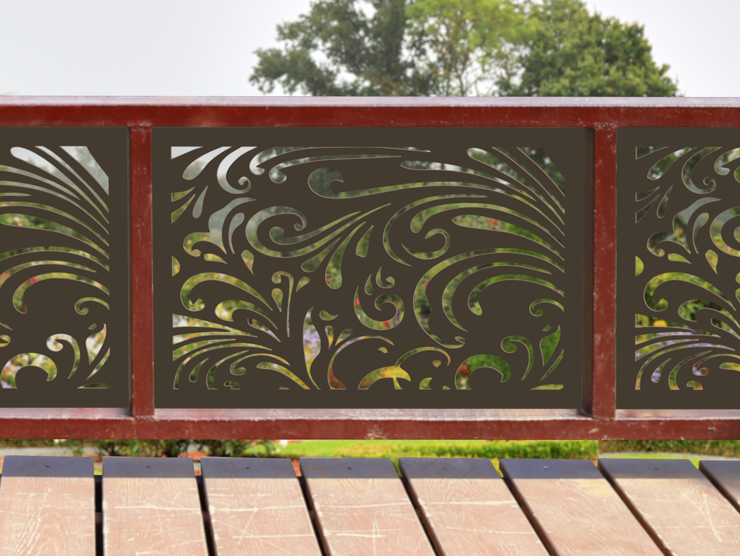 80"x30" - Elegant Scroll Design Fence/Gate Panel Insert - Madison Iron and Wood