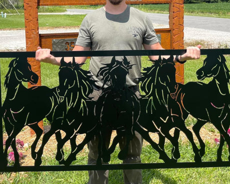 80"x30" - Horses Trotting Fence/Gate Panel Insert - Madison Iron and Wood