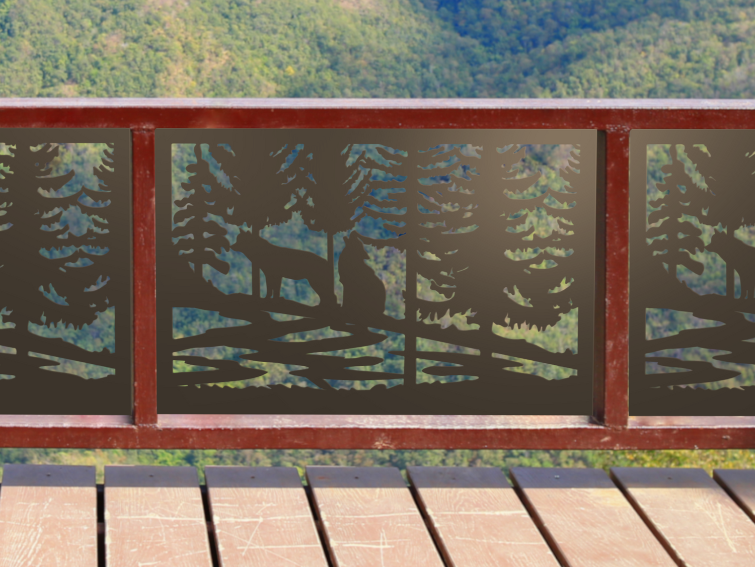 80"x30" - Wolves Howling Fence/Gate Panel Insert - Madison Iron and Wood