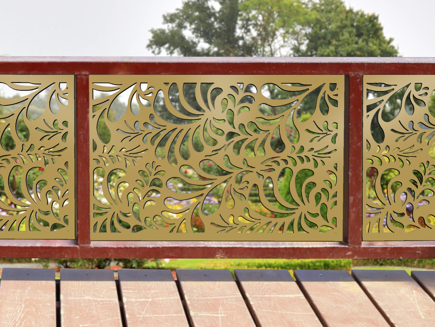 80"x30" - Budding Leaf Pattern Fence/Gate Panel Insert - Madison Iron and Wood