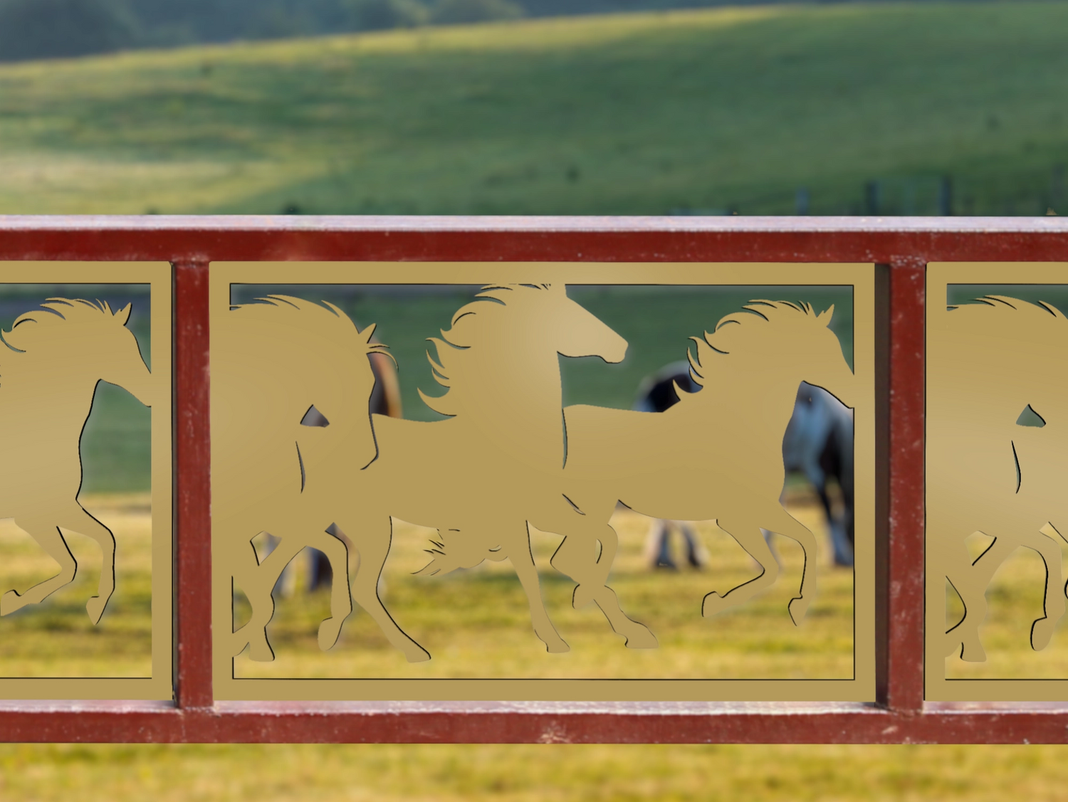 80"x30" - Horses Running Fence/Gate Panel Insert - Madison Iron and Wood