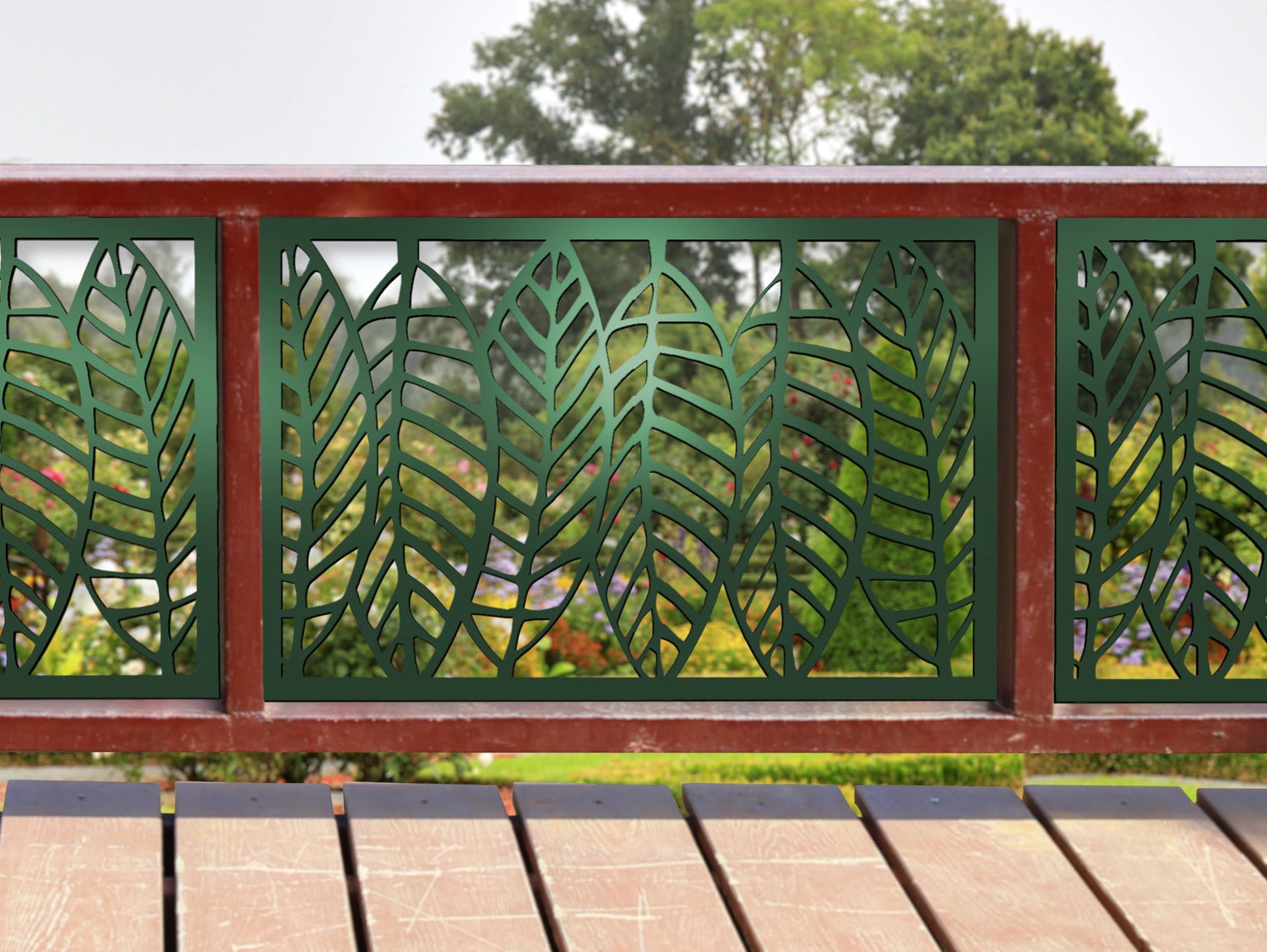 80"x30" - Modern Style Leaves Fence/Gate Panel Insert - Madison Iron and Wood