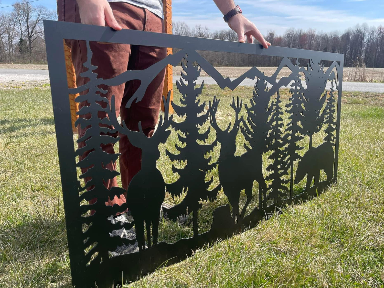 80"x30" - Deer and Bear Wildlife Landscape Fence/Gate Panel Insert - Madison Iron and Wood