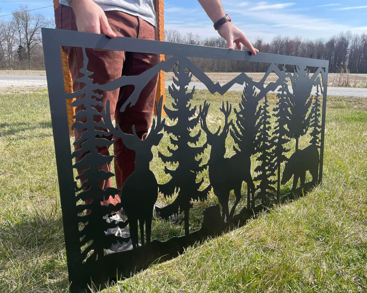 80"x30" - Deer and Bear Wildlife Landscape Fence/Gate Panel Insert - Madison Iron and Wood