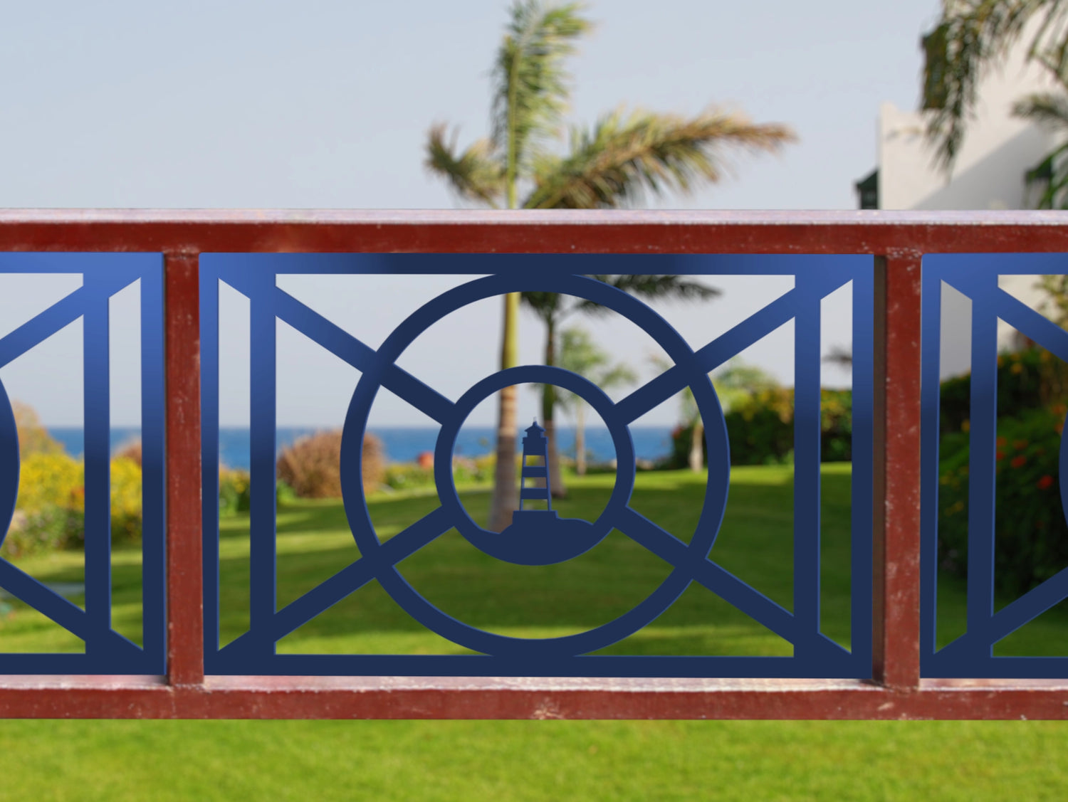 80"x30" - Nautical Lighthouse Design Fence/Gate Panel Insert - Madison Iron and Wood