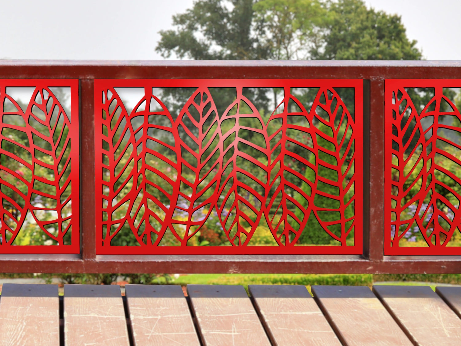 80"x30" - Modern Style Leaves Fence/Gate Panel Insert - Madison Iron and Wood