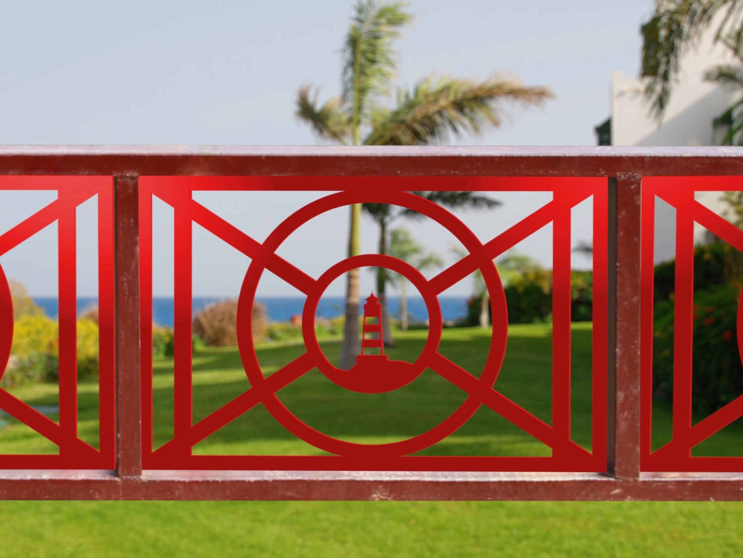80"x30" - Nautical Lighthouse Design Fence/Gate Panel Insert - Madison Iron and Wood