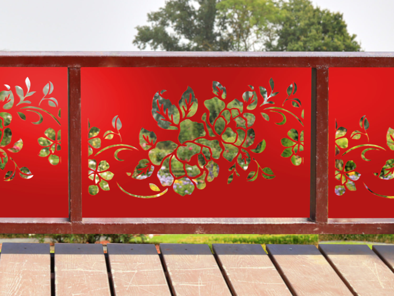 80"x30" - Floral Design Metal Fence/Gate Panel Insert - Madison Iron and Wood