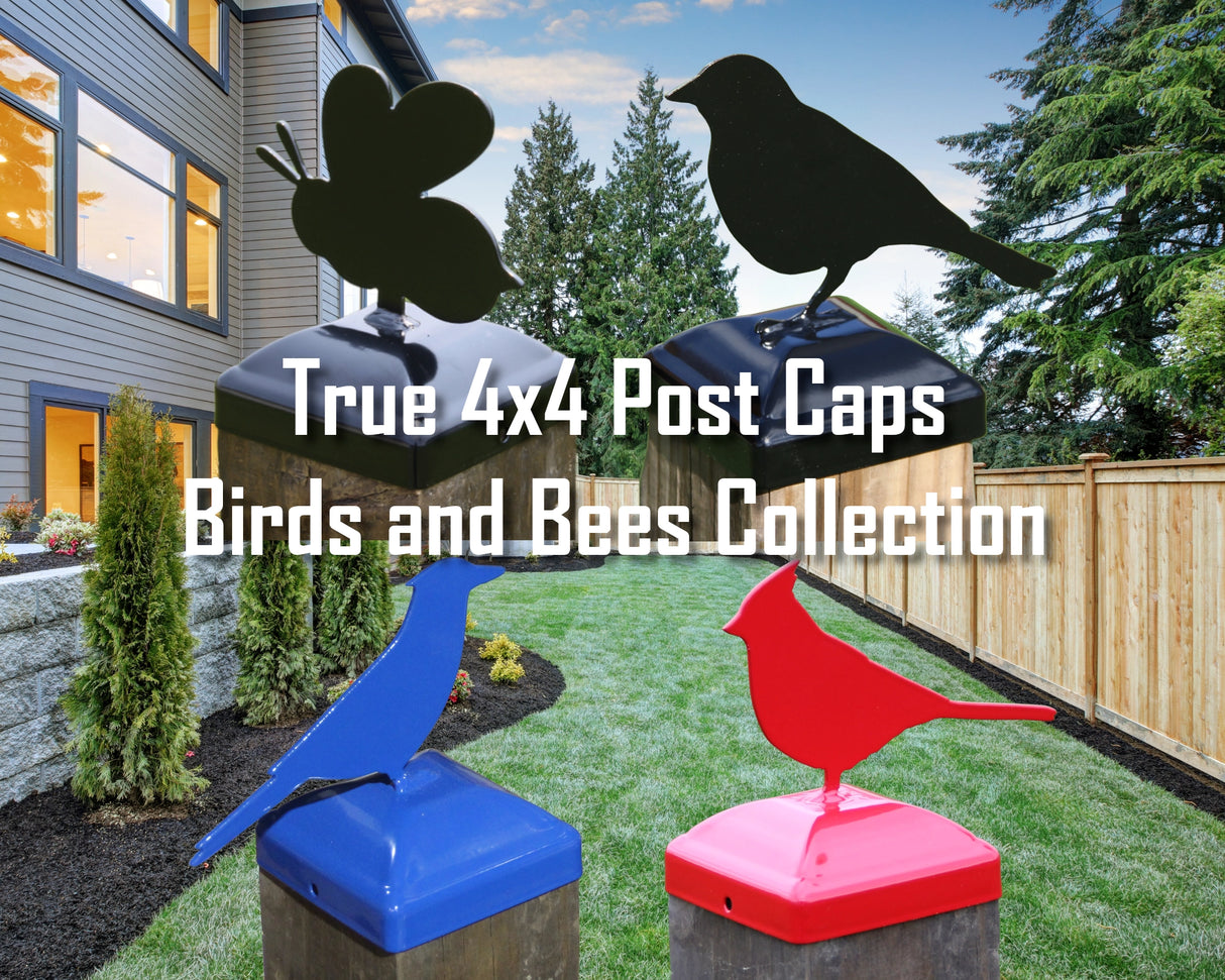 True Size 4x4 Post Cap with Birds and the Bees Finial Choice - Madison Iron and Wood