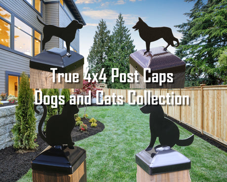 True Size 4x4 Post Cap with Dog or Cat Finial Choice - Madison Iron and Wood