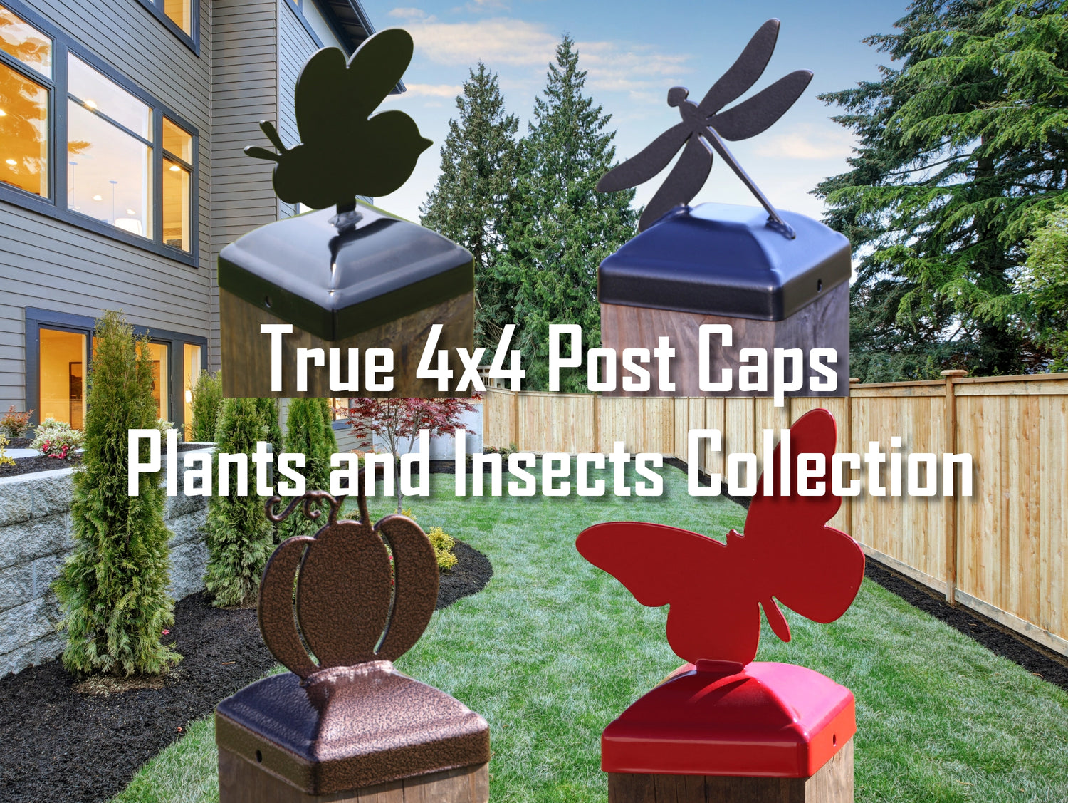 True Size 4x4 Post Cap with Plants and Insects Finial Choice - Madison Iron and Wood