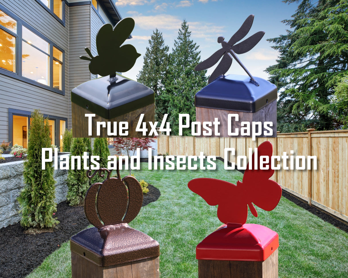 True Size 4x4 Post Cap with Plants and Insects Finial Choice - Madison Iron and Wood