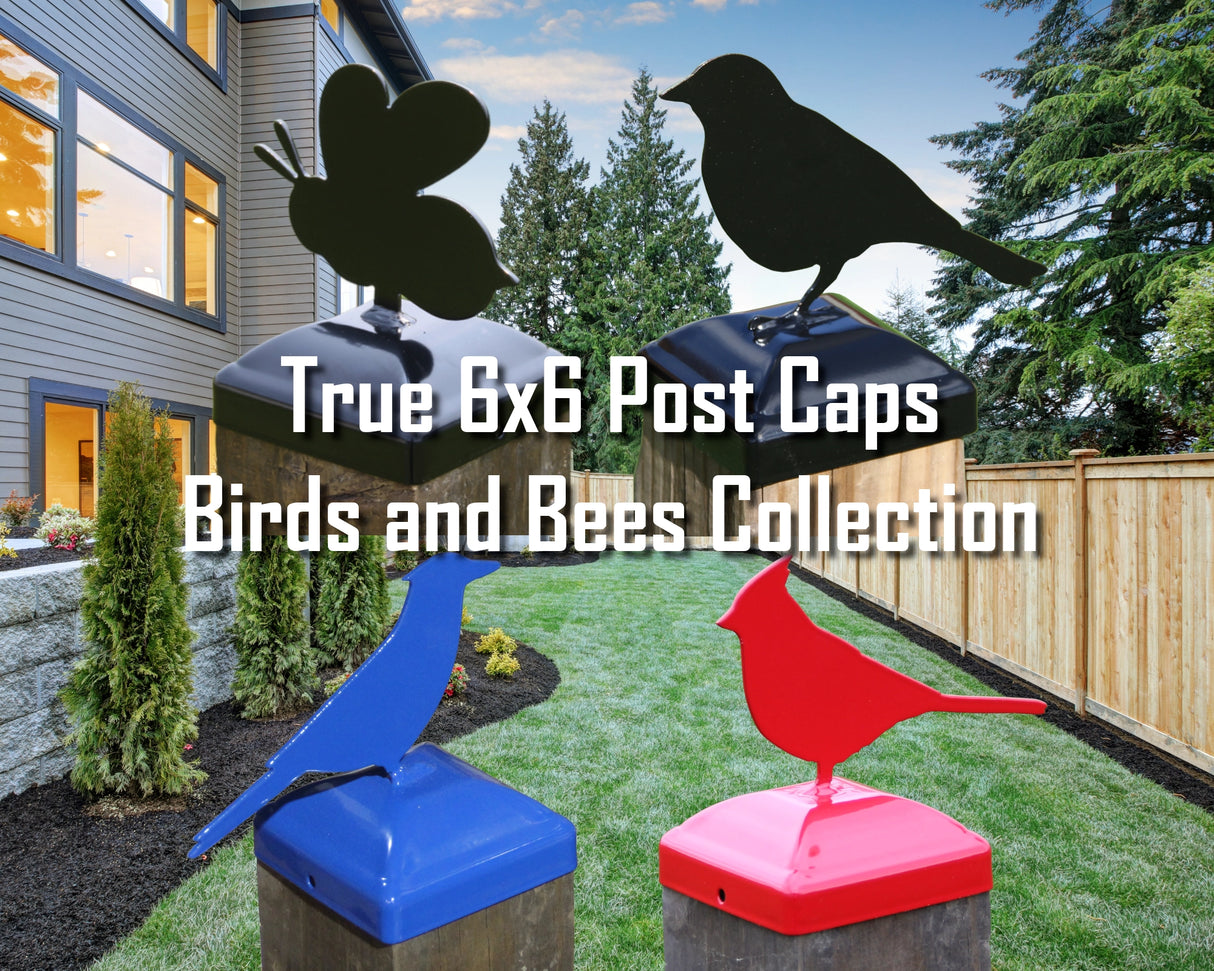 True Size 6x6 Post Cap with Birds and the Bees Finial Choice - Madison Iron and Wood