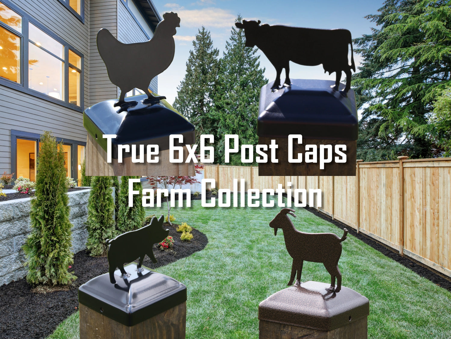 True Size 6x6 Post Cap on the Farm Finial Choice - Madison Iron and Wood