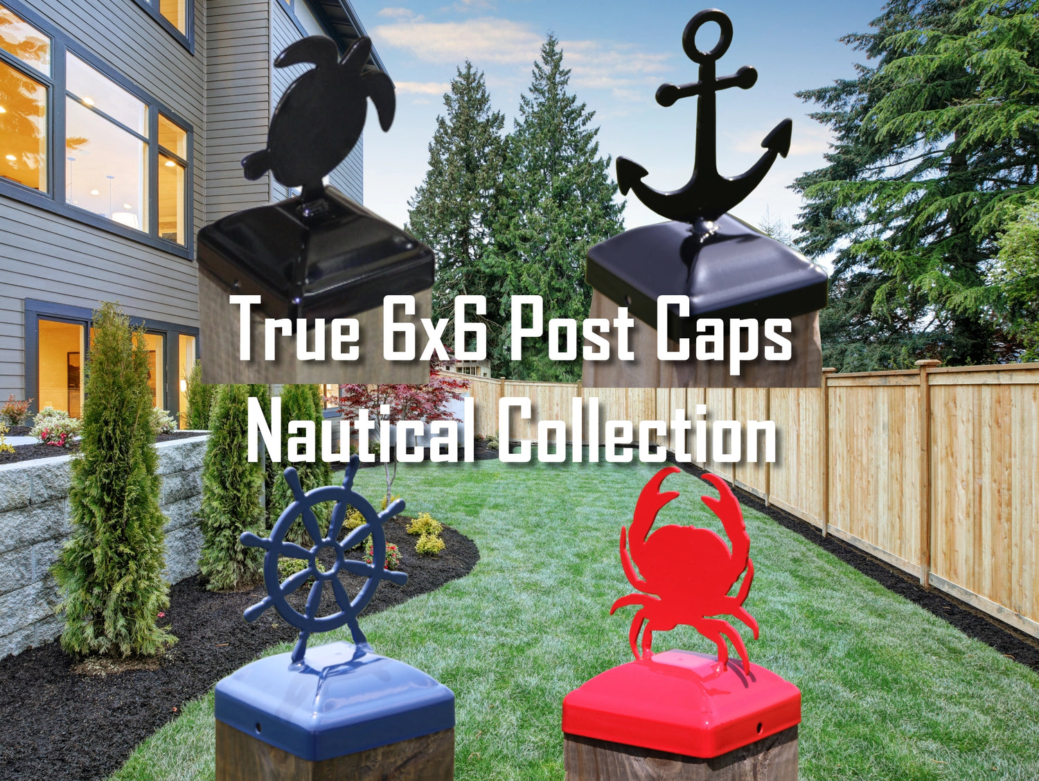 True Size 6x6 Post Cap with Nautical Finial Choice - Madison Iron and Wood