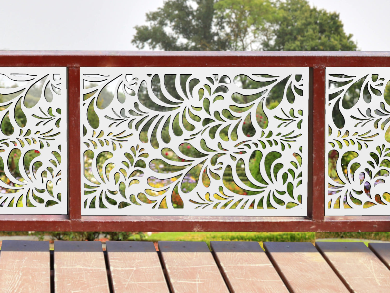 80"x30" - Budding Leaf Pattern Fence/Gate Panel Insert - Madison Iron and Wood