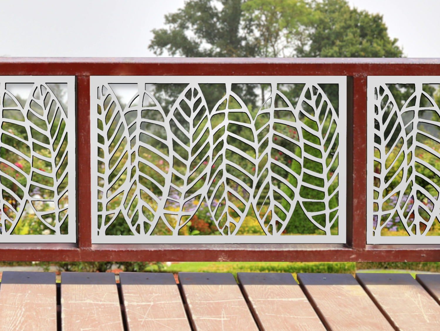 80"x30" - Modern Style Leaves Fence/Gate Panel Insert - Madison Iron and Wood