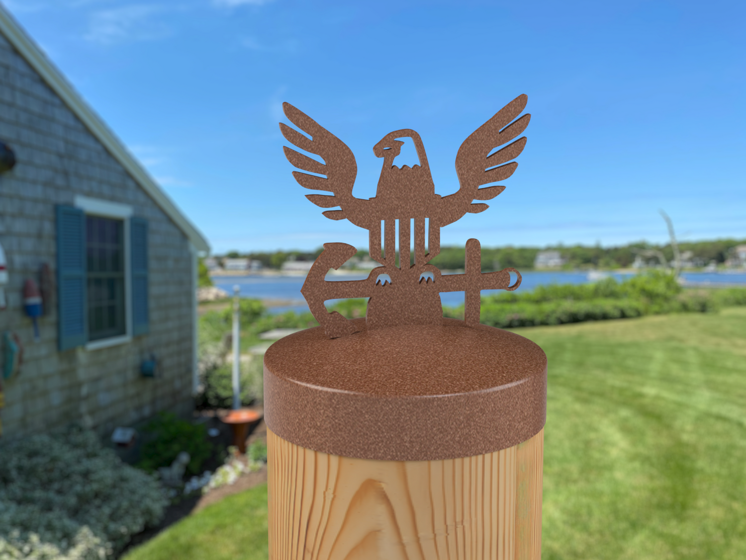 Navy Logo, Round Post Cap (4x4 Round Post Size) - Madison Iron and Wood