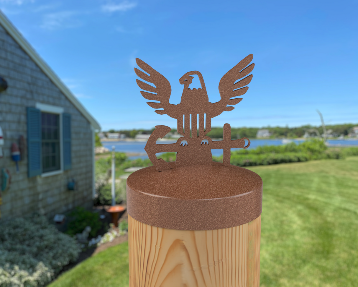 Navy Logo, Round Post Cap (4x4 Round Post Size) - Madison Iron and Wood
