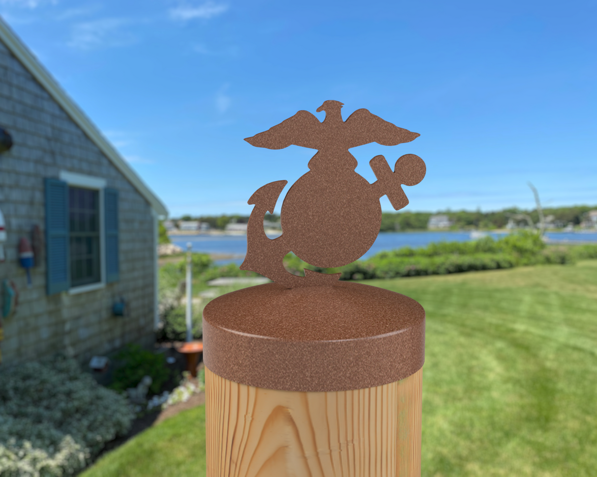 Marines Logo, Round Post Cap (4x4 Round Post Size) - Madison Iron and Wood