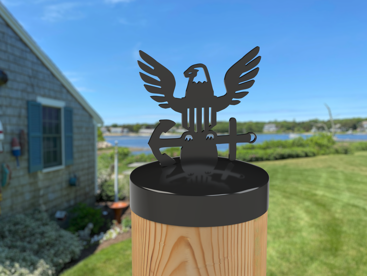 Navy Logo, Round Post Cap (4x4 Round Post Size) - Madison Iron and Wood