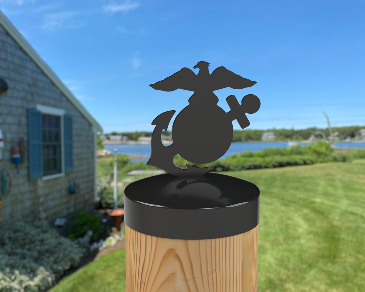 Marines Logo, Round Post Cap (4x4 Round Post Size) - Madison Iron and Wood