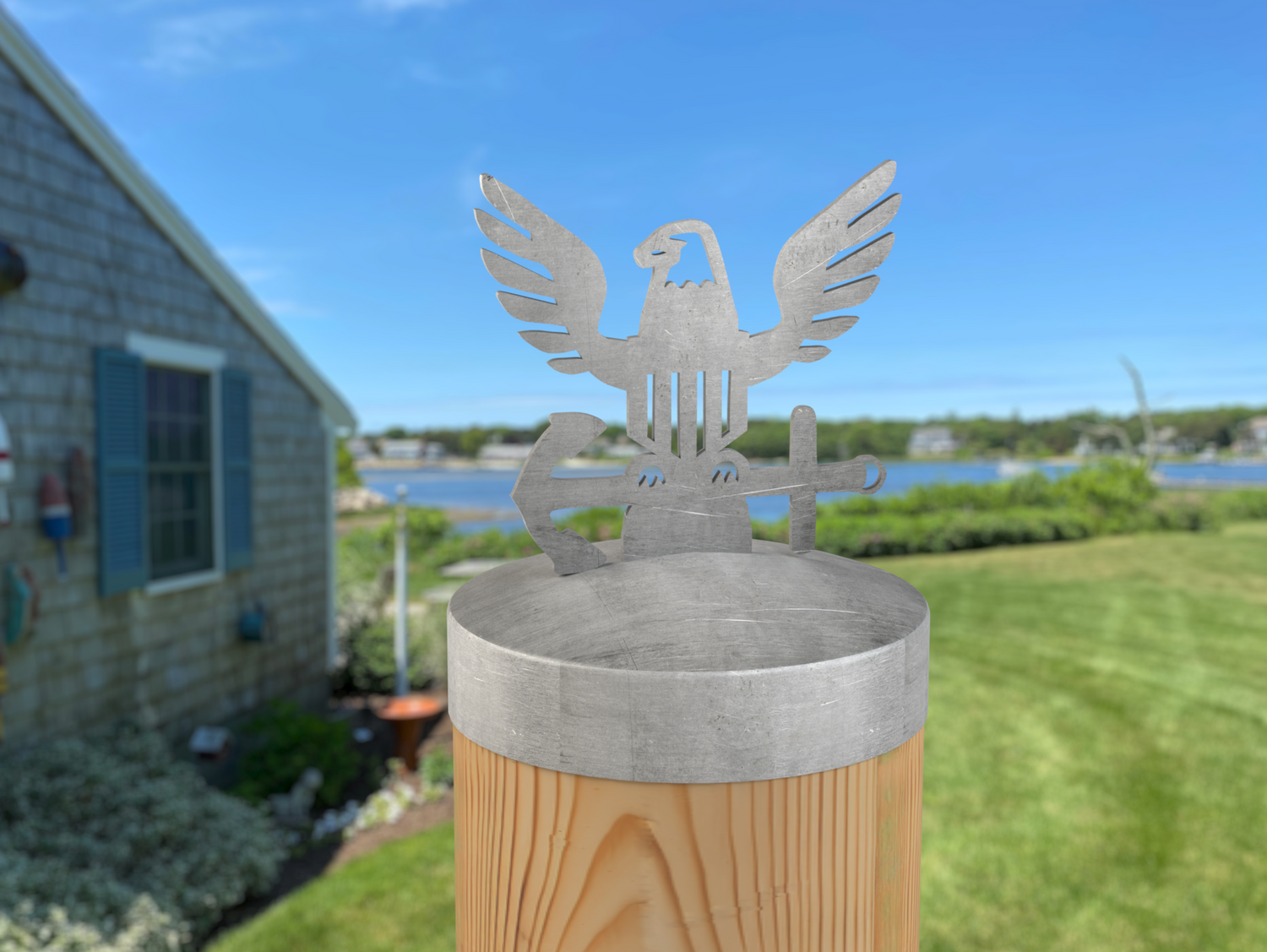 Navy Logo, Round Post Cap (4x4 Round Post Size) - Madison Iron and Wood