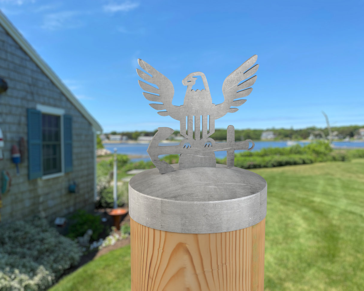 Navy Logo, Round Post Cap (4x4 Round Post Size) - Madison Iron and Wood
