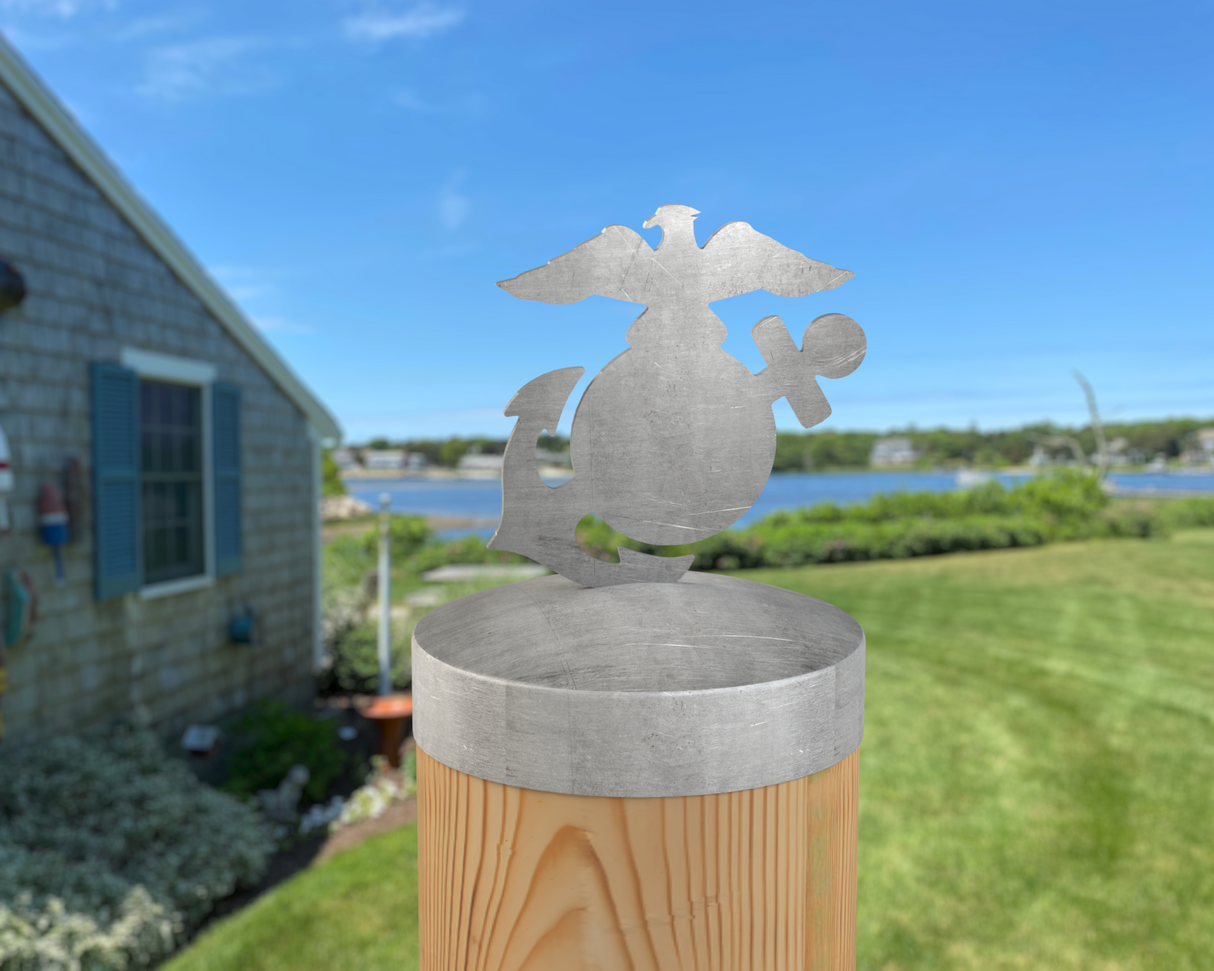 Marines Logo, Round Post Cap (4x4 Round Post Size) - Madison Iron and Wood